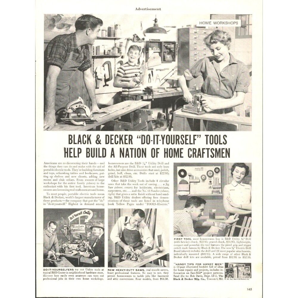 1954 Black & Decker "Do-It-Yourself" Tools Vintage Print Ad (L5)